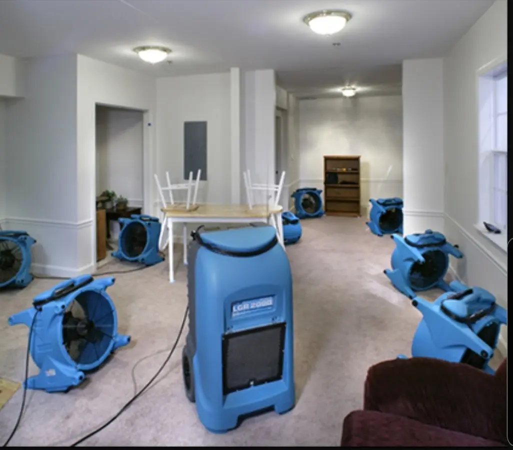 Air movers and dehumidifier setup for Water Extraction & Removal in Brunswick
